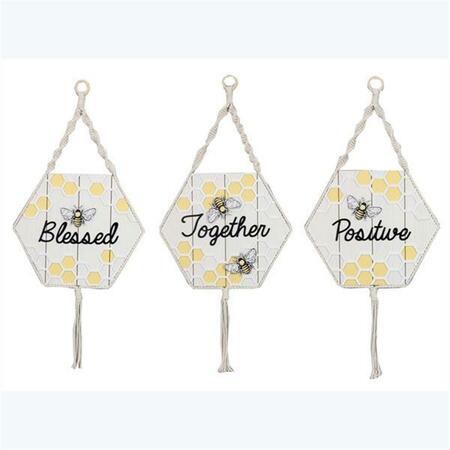 YOUNGS Wood Honeycomb Shaped Bee Hanging Wall Signs, Assorted Color - 3 Piece 11359
